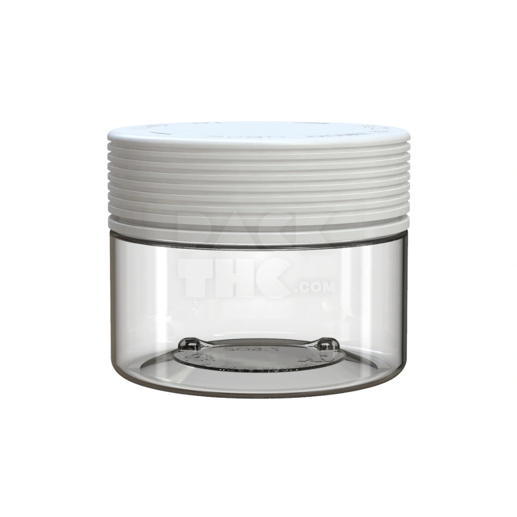 7.5OZ (220CC) SPIRAL CR XL CONTAINER WITH INTEGRATED LINER & TAMPER EVIDENT BREAK-OFF BAND (CLEAR NATURAL CONTAINER WITH OPAQUE WHITE CLOSURE) - (100 count)