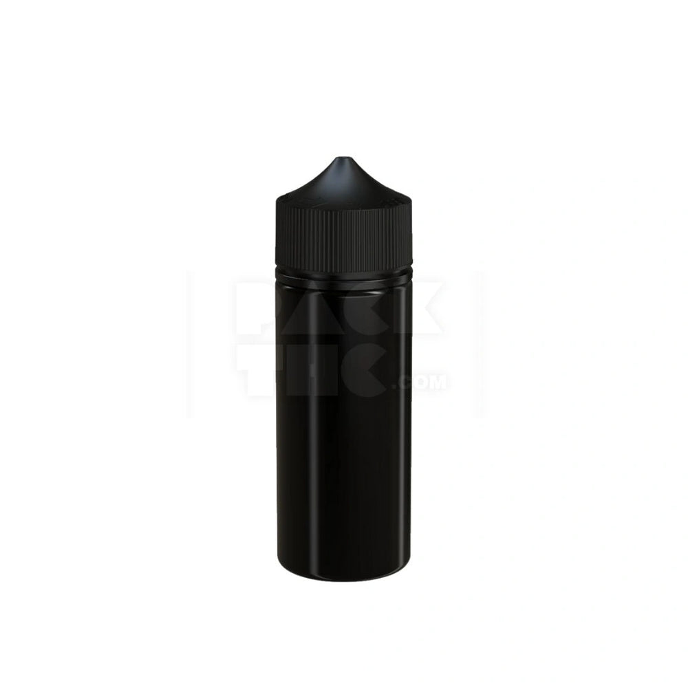 120ML PET REDUCER UNICORN BOTTLE WITH TAMPER EVIDENT BREAK-OFF BAND (OPAQUE BLACK BOTTLE WITH OPAQUE BLACK CLOSURE) - (400 count)