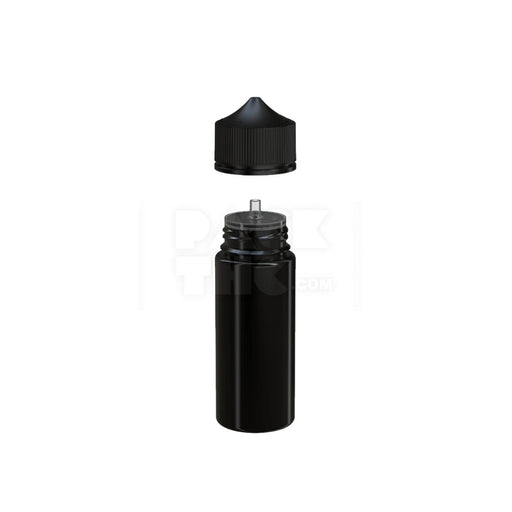 120ML PET REDUCER UNICORN BOTTLE WITH TAMPER EVIDENT BREAK-OFF BAND (OPAQUE BLACK BOTTLE WITH OPAQUE BLACK CLOSURE) - (400 count)