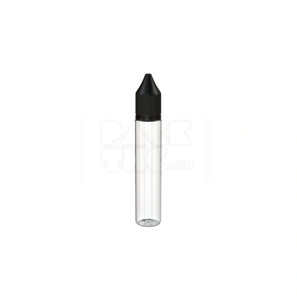 30ML STUBBY PET REDUCER UNICORN BOTTLE WITH TAMPER EVIDENT BREAK-OFF BAND (CLEAR NATURAL BOTTLE WITH OPAQUE BLACK CLOSURE) - (1000 count)