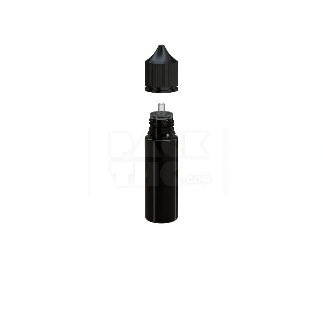 image 50ML PET REDUCER UNICORN BOTTLE WITH TAMPER EVIDENT BREAK-OFF BAND (OPAQUE BLACK BOTTLE WITH OPAQUE BLACK CLOSURE) - (500 count)