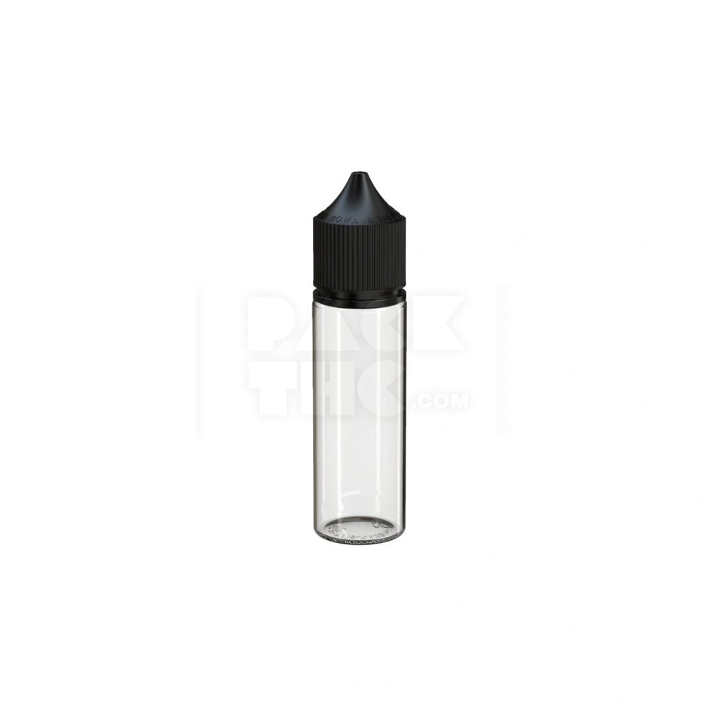 50ML PET REDUCER UNICORN BOTTLE WITH TAMPER EVIDENT BREAK-OFF BAND (CLEAR NATURAL BOTTLE WITH OPAQUE BLACK CLOSURE) - (500 count)