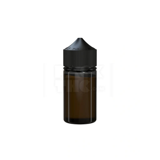 60ML MINI PET UNICORN BOTTLE WITH CR & TAMPER EVIDENT BREAK-OFF BAND (TRANSLUCENT BLACK BOTTLE WITH OPAQUE BLACK CLOSURE) - (500 count)
