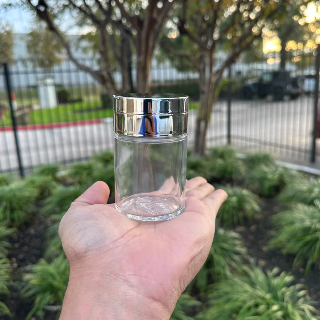 spice grinder with 4oz storage jar matte silver